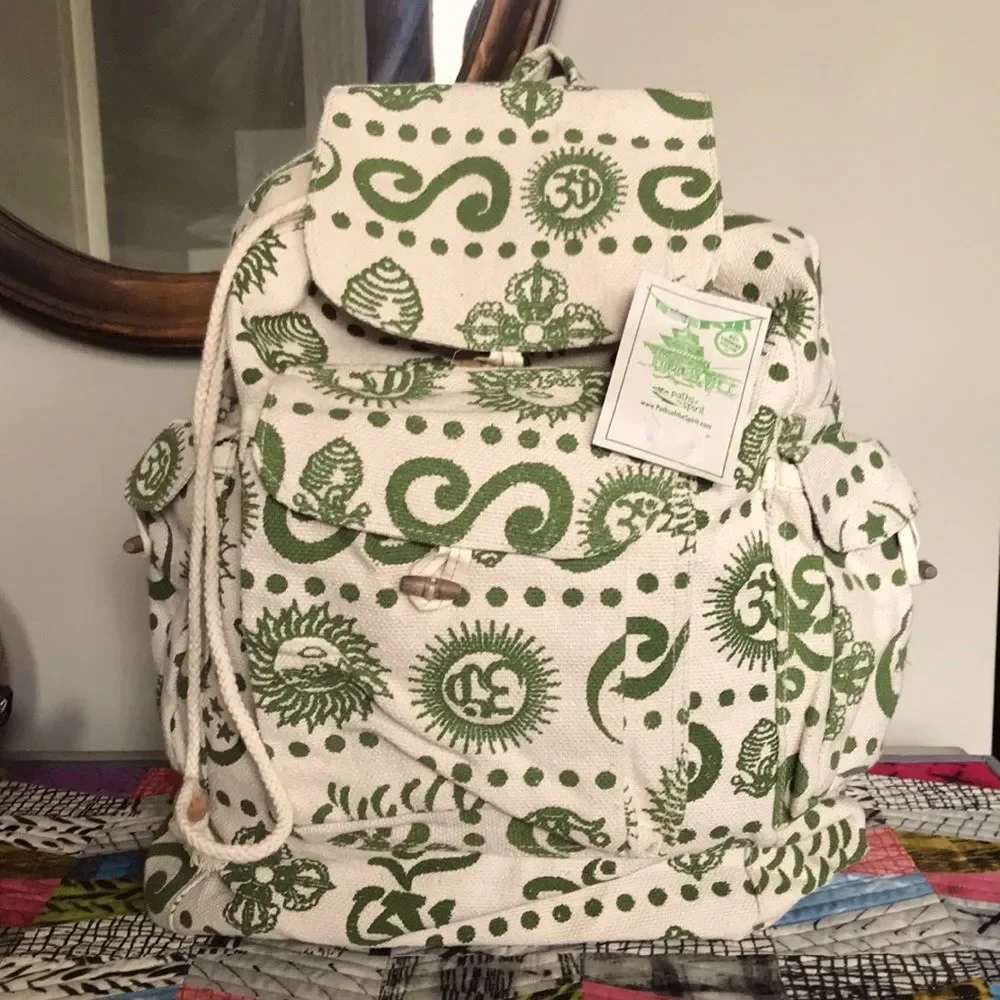 Paths of the Spirit Cotton Canvas Backpack Bag Handmade in Nepal NWT